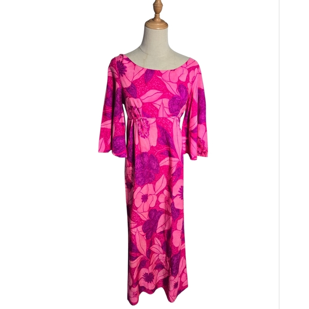 Pomare Tahiti Vintage Women's Pink Floral Maxi Dress